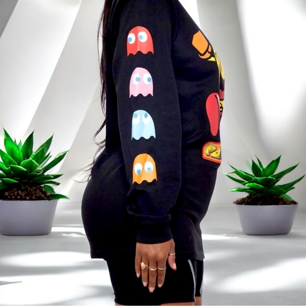 Pac-Man Black Long Sleeve Tee Shirt with Kanji - Picture 3 of 16